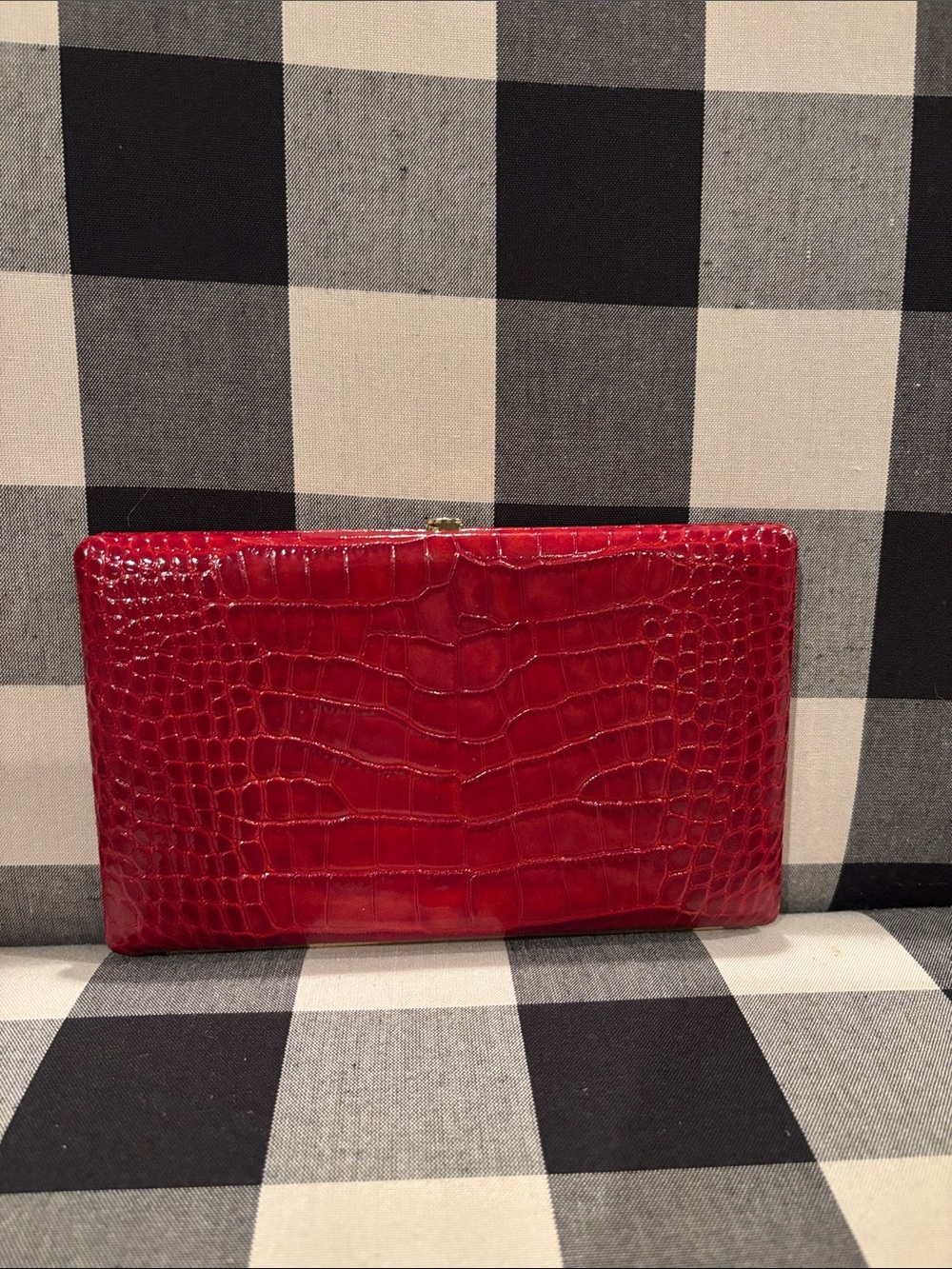 Anas Red Croc-Embossed Leather Clutch Wallet